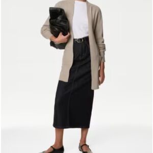 MARKS & SPENCER Soft Touch Longline Ribbed Cardigan - Cappuccino - UK 24/ US 20